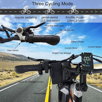 V3 plus Electric Bike for Adults with 2000W Dual Motor, 26" Fat Tire Shimano 7 Speed 30 MPH Commuter MTB, 48V 22.4AH Removable Battery, Full