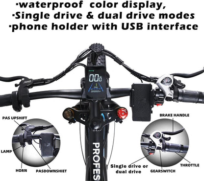 KETELES K800 Pro 2000W Dual Motor Electric Bike 48V 23AH Battery Front and Rear Shock Absorbers 7-Speed, Hydraulic Disc Brake, 26"X4.0" Inch Fat Tires