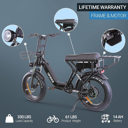 Juntos Electric Bike, Folding Motor Ebikes, Electric Bicycle for Adults, Bicicleta Electrica Para Adultos,Road Bike, 750 W 20 * 4" Fat Tire E Bikes