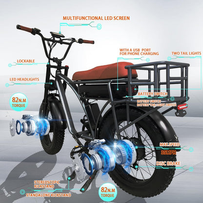US Spot Smlro E5 plus Electric Retro Cargo Bike 2000W Dual Motor Motorcycle Ebike 48V 18Ah Ebike 20" Fat Tire 7 Speed E Bike MTB Mountain City Road