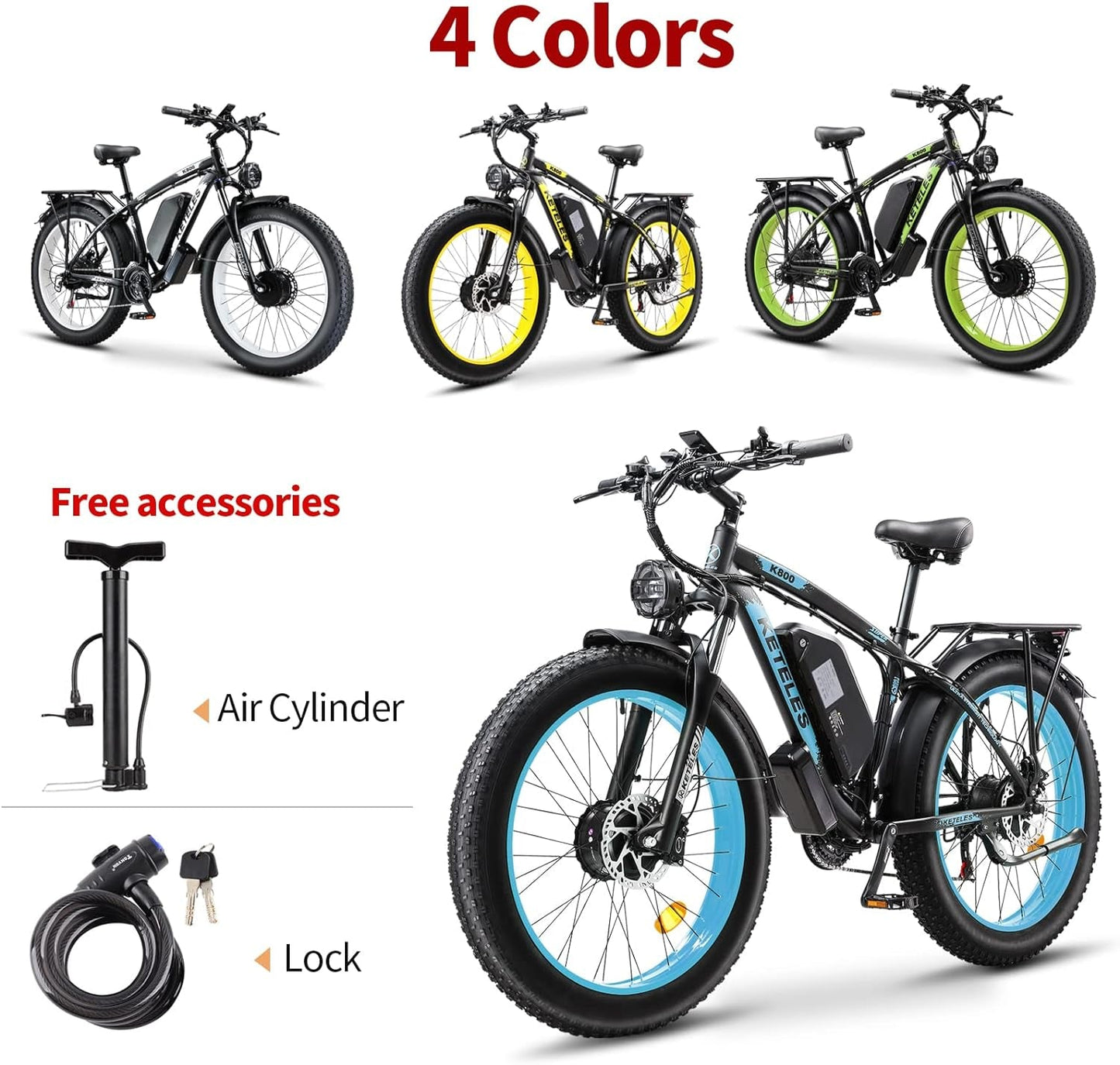 2000W Electric Bike for Adults, 26'' Fat Tire Beach Snow Electric Bicycle Dual Motor 23AH Removable Battery 33MPH Mountain Ebikes