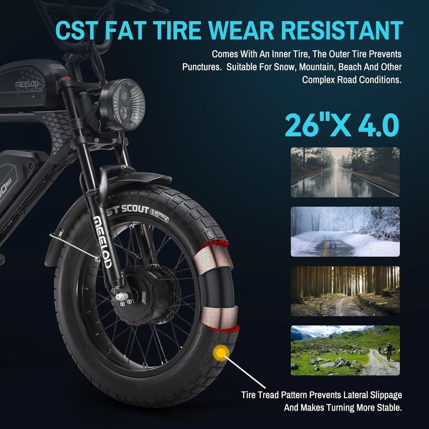 MEELOD Electric Bike Fat Tire Electric Bike Equipped with 1200W/2400W Dual Motor/Single Motor and 48V/40Ah or 48V/30Ah Dual Batteries 35Mph Electric