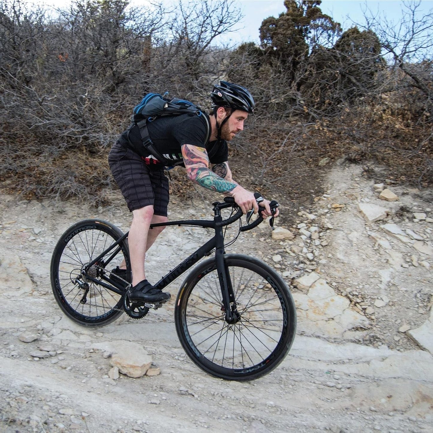 Illimitate Gravel Bike, Shimano Tiagra with Disc Brakes, Extra Wide Tires and Carbon Fork, Perfect for Road or Dirt Trail Adventure Touring, Matte
