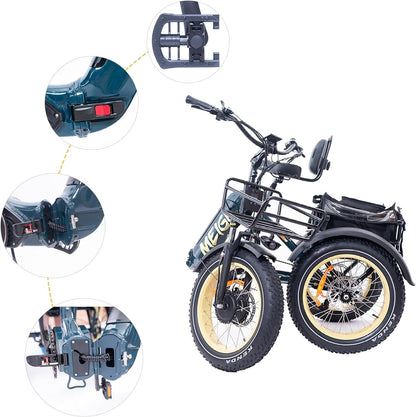 20" Fat Tire Electric Trikes, 750W Bafang Motor 48V 14Ah Samsung Removable Battery, 7 Speed with Differential, 3 Wheel Electric Bikes for Seniors
