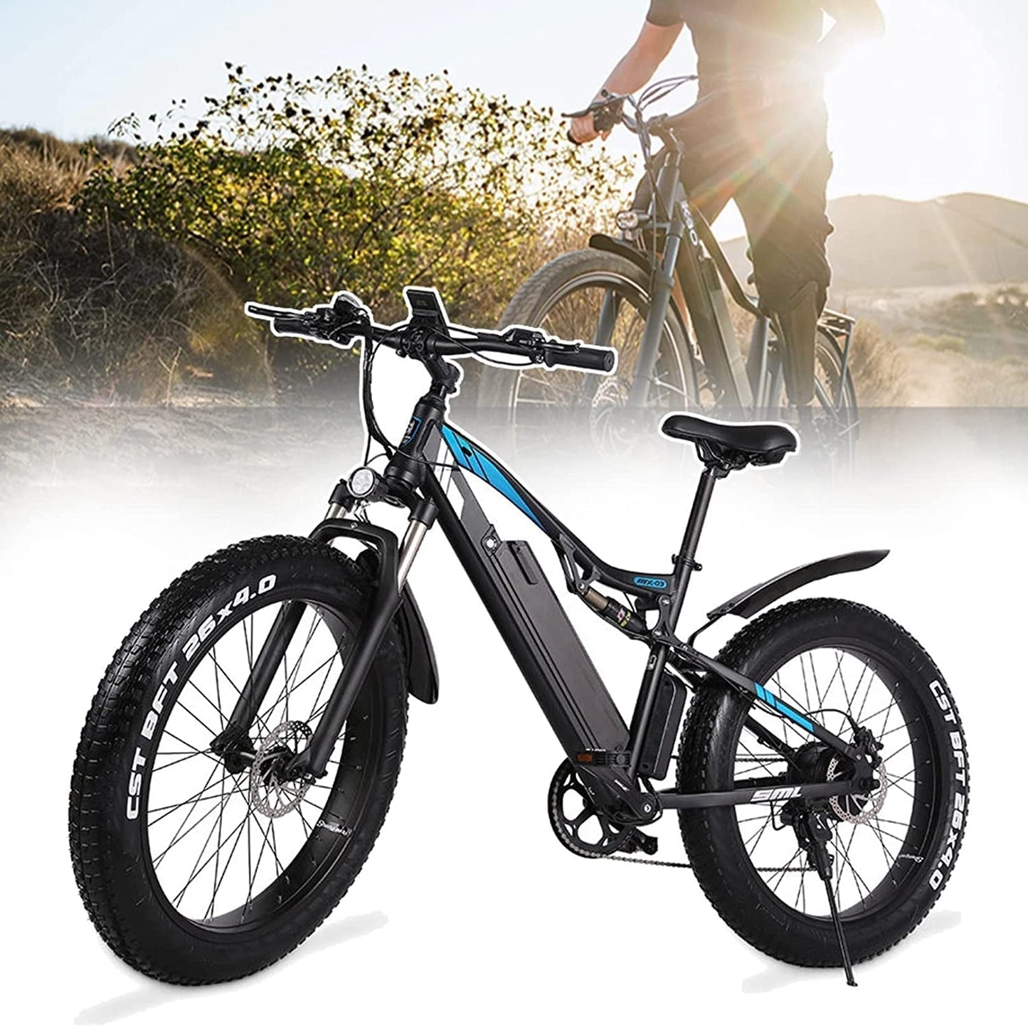 Electric Bike, Adults Electric Bicycle 20" X 4.0" Fat Tire E-Bike 1000W 48V 17Ah Removable Battery 7 Speed Gears Ebike Mountain Snow Beach City