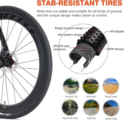 Carbon Gravel Road Bike, Hydraulic Disc Brake Gravel Bike 700Cx40C Trail Gravel Road Bike with R8000 Crankset 22 Speeds and 40C CST Tires