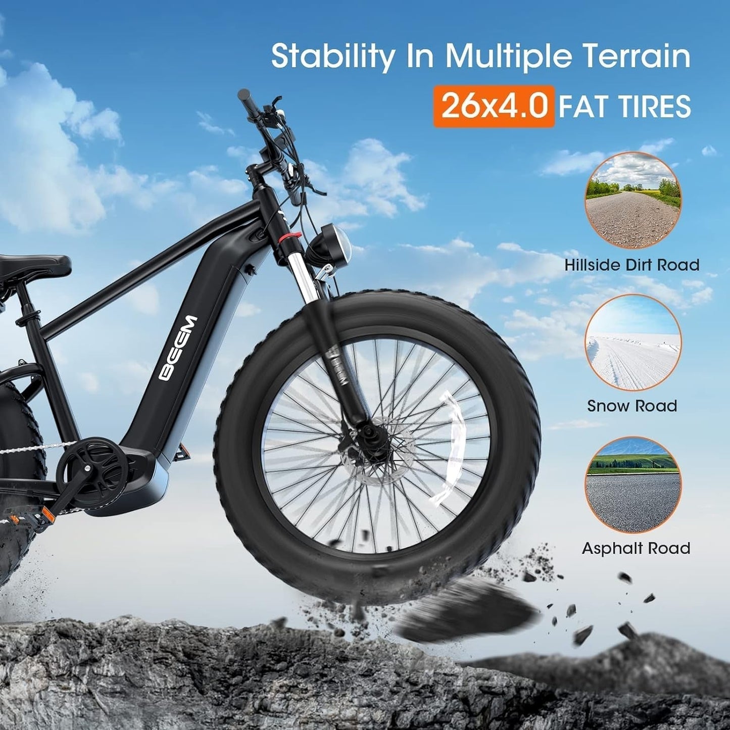Electric Bike for Adults,750W/1000W/1200W,28Mph Samgsung 48V/15A Removable Battery,30-80Miles Electric Dirt Bike,26'' Fat Tire E-Bikes,Sha Mano 7