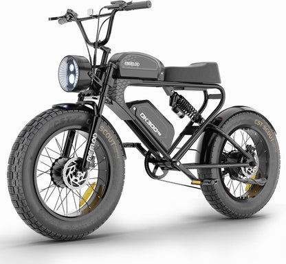 Electric Bike for Adults, Dual Motor & Dual Battery, 2400W/48V/40Ah, 20"X4.0" Fat Tires off Road Electric Bicycle with Removable Battery, 45MPH&75-150
