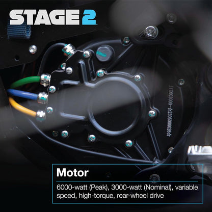 Stage2, M1 Electric Dirt Bike E Moto, 6000W (Peak) Brushless Motor, UL 2272 Compliant 60V Lithium Battery and Electrical System, up to 47 MPH, 3 Speed