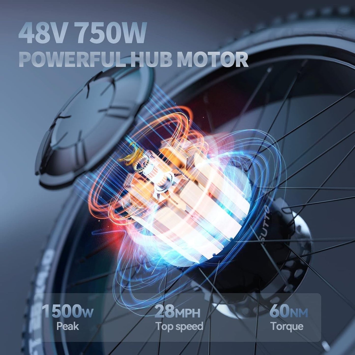 Spark X Electric Bike Fat Tires 26" X 4.0, Dirt Ebike 750W Hub Motor, 48V 20Ah Removable Internal Battery, up to 70 Miles, Max Speed 28 Mph, Electric