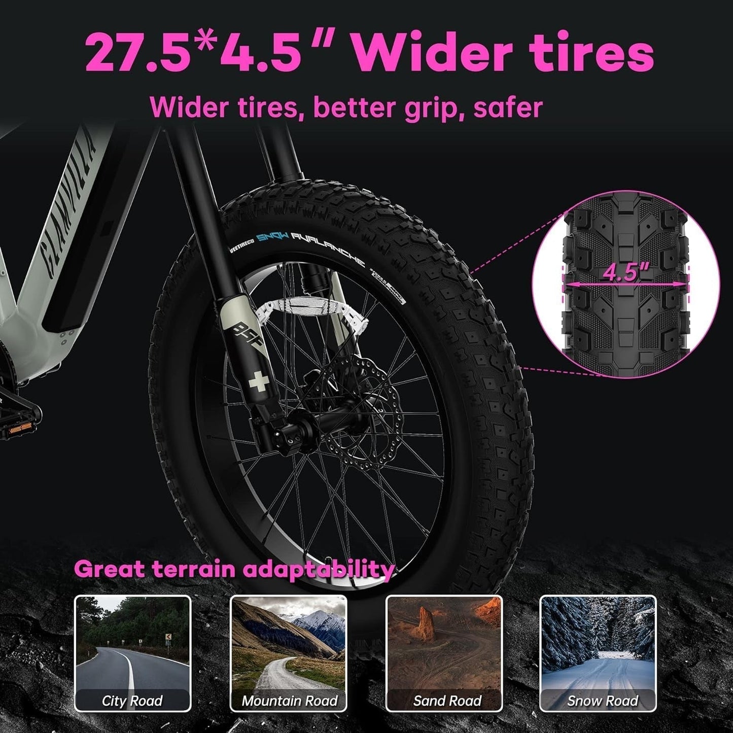 Electric Bike for Adults 750W Electric Bike Fat Tire 27.5" with 720Wh Removable Battery, up to 35 MPH, Shimano 9 Speed and Front Fork Suspension