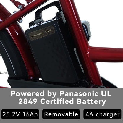 Powered by Panasonic Electric Bike for Adults 26'', Urban Electric Bicycle with 250W Removable Panasonic 25.2V 16Ah Lithium Battery, City Electric