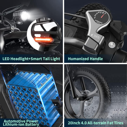 X20 Electric Bicycle for Adults,20" X 4.0 Fat Tire Electric Mountain Bike,2000W Motor,48V 25/30/35AH Removable Battery,7-Speed Gear, Dual Hydraulic