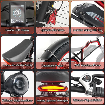 Adults Electric Bike, AWD Dual Motor 1500W/Peak 2000W, 48V 23Ah Electric Bicycle up to 35Mph&87Miles, 26''*4.0 Fat Tire Pedal Assist All Terrain