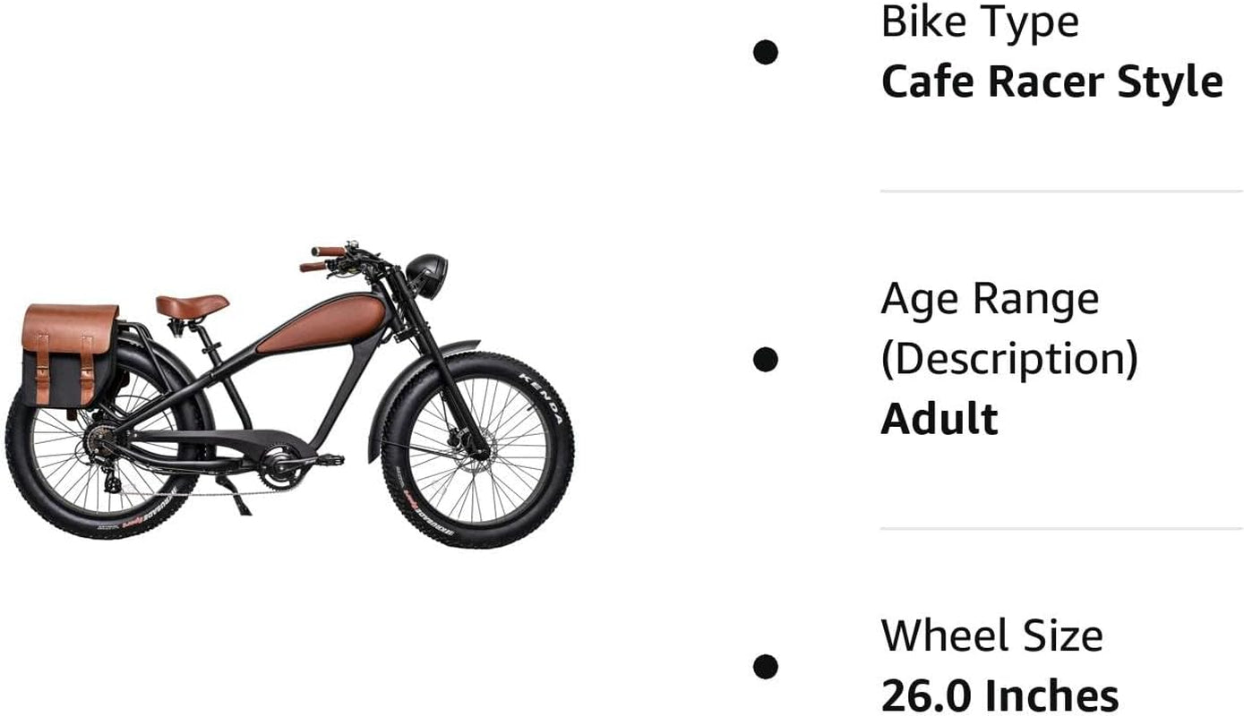 Adult Electric Bicycle 750W 26 Inch Fat Tire Cafe Racer Beach Cruiser Bike