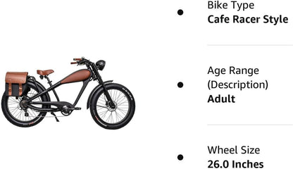 Adult Electric Bicycle 750W 26 Inch Fat Tire Cafe Racer Beach Cruiser Bike