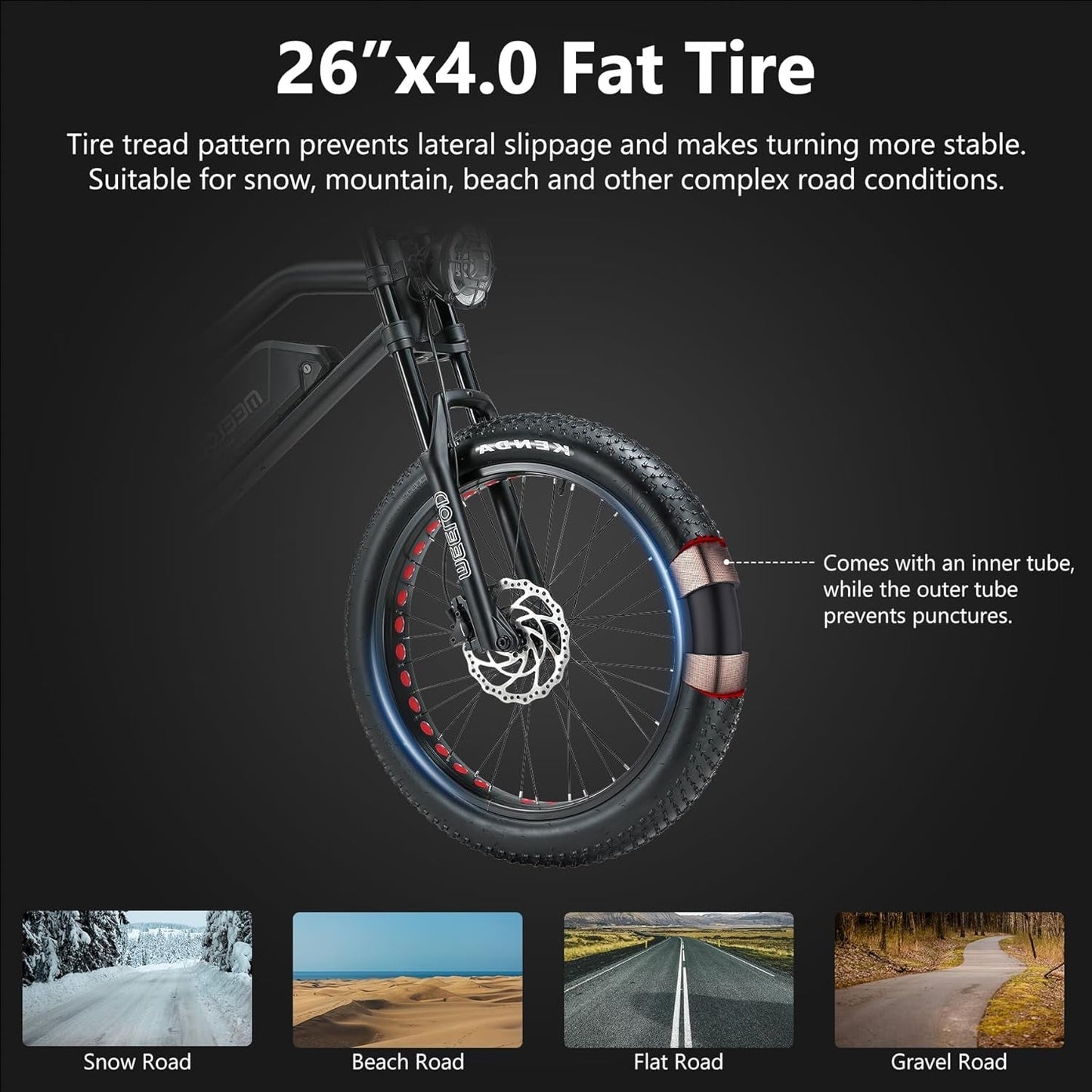 MEELOD Electric Bike Mountain Dirt Bike with 1200W Motor 48V 25Ah Samsung Lithium Battery Matches 26''X4.0'' Large Size Fat Tire Top Speed 35 Mph