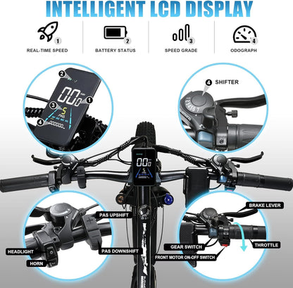 2000W Electric Bike for Adults, 26'' Fat Tire Beach Snow Electric Bicycle Dual Motor 23AH Removable Battery 33MPH Mountain Ebikes