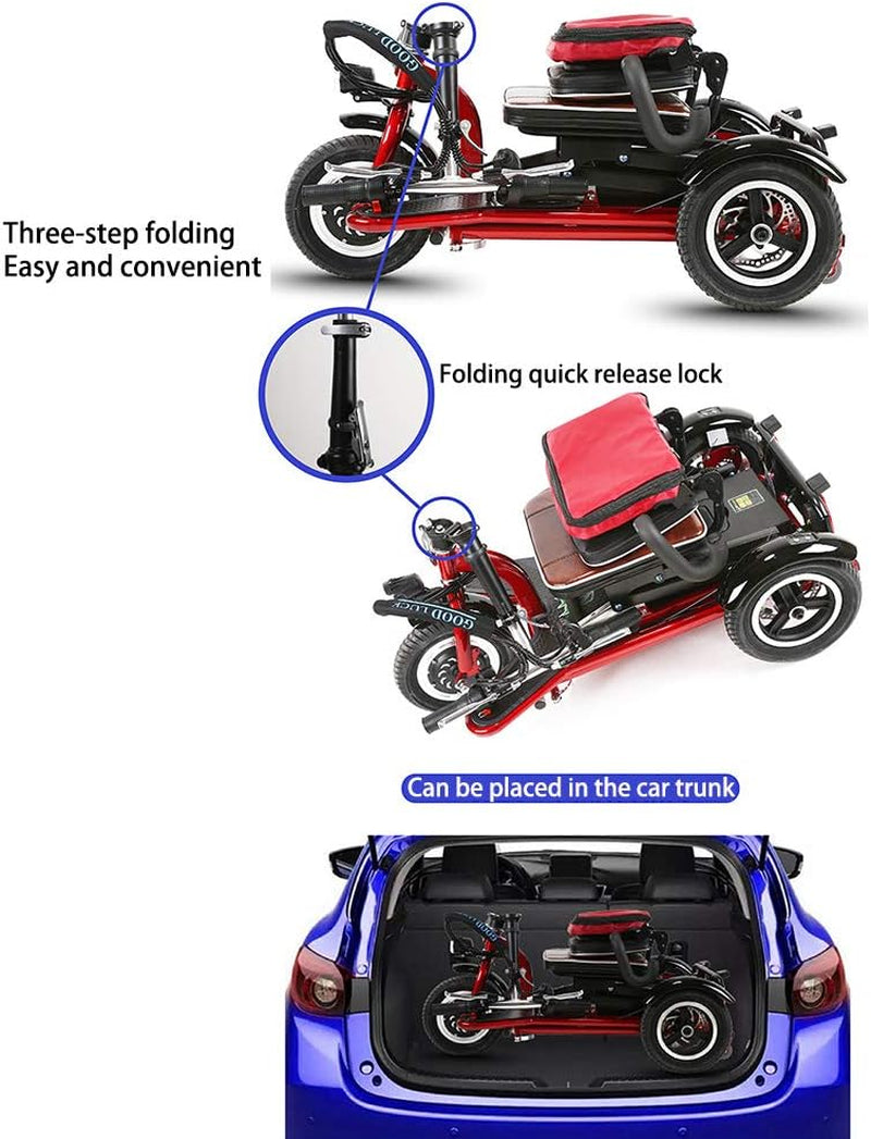 Folding Electric Three-Wheel Mobility Scooter Portable Electric Tricycle Power Scooter for Adults/Elderly/Disabled Long Range Driving and Travel