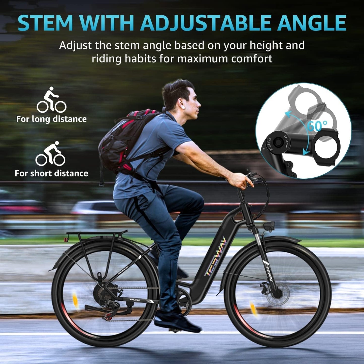 TESWAY 27.5" Electric Bike【Bafang MOTOR】500W/750W Powerful PAS Assisted Ebike【Upgraded ADJUSTABLE STEM】48V 12AH Long Range Ultimate Commuter E-Bike,