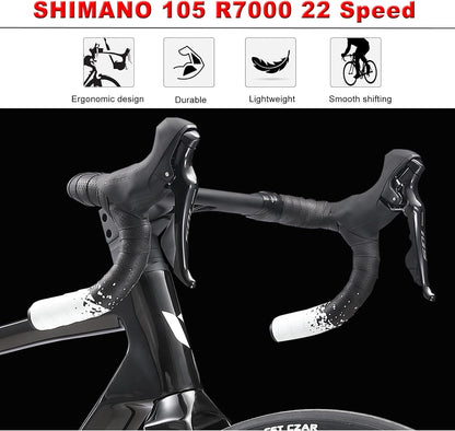 Full Carbon Road Bike,  700C Carbon Fiber Frame Road Bike with Shimano 105 22 Speed Disc Brake Racing Bicycle with Carbon Wheelset