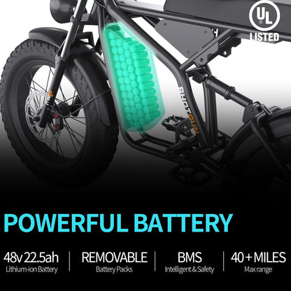 Electric Bike for Adults, 1400W/48V/22.5Ah/20Ah, 20X4 Fat Tires Electric Bicycle Removable Battery, 34Mph&43Miles