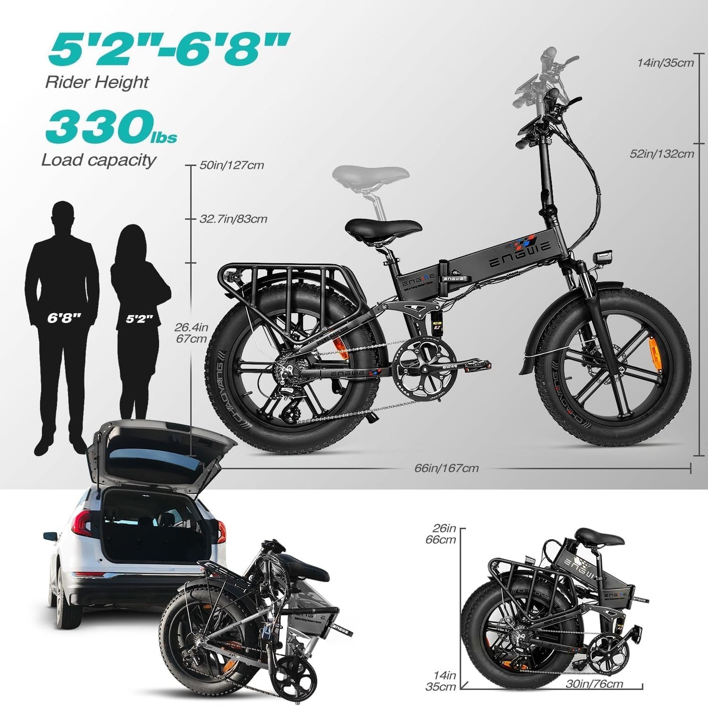 Upgrade Folding Electric Bicycle for Adults 750W 48V16Ah Build-In Lithium Large Battey Long Range 20 * 4.0" Fat Tire E-Bike All Terrien Mountain Snow