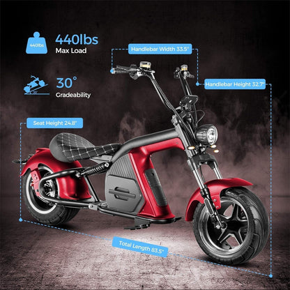 DOT Approved M8 Electric Motorcycle for Adults, 37MPH 2000W Motor 60V 30Ah Lithium Battery 40 Miles Range, Vacuum Tires Full Suspension Dual Hydraulic