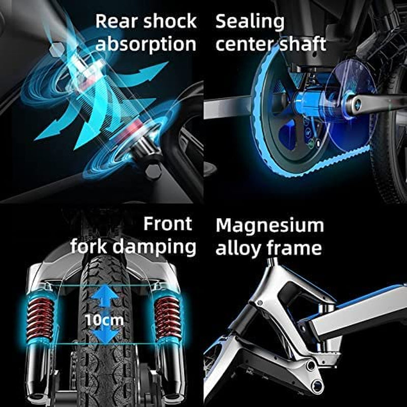 Electric Bike for Adults,[Unibody Magnesium Alloy] 1000W Motor 48V 25Ah/16Ah Battery Folding Electric Bicycles, 20" Fat Tire Electric Bike,Snow Beach