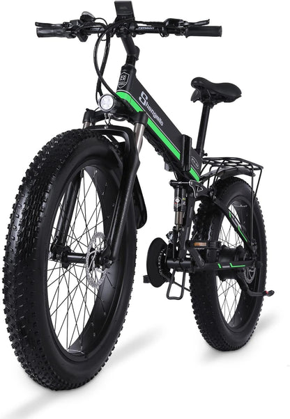 Electric Bike for Adults, 26'' Ebike with 1000W Motor, 25MPH Fat Tire Mountain E Bike with Removable 48V/12.8Ah Lithium Battery, Hydraulic Brake, Dual