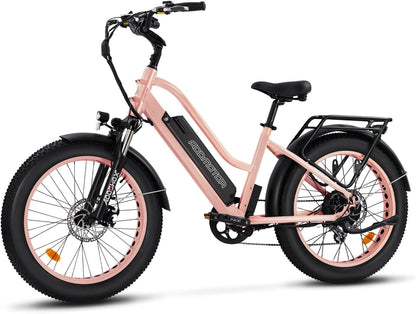 M-430 Electric Bike for Adults, 85 MI, 24" X 4.0" Fat Tire Cruiser Electric Bicycles, Step-Thru Electric Bike with 750W Motor, 28MPH, 48V 20 AH