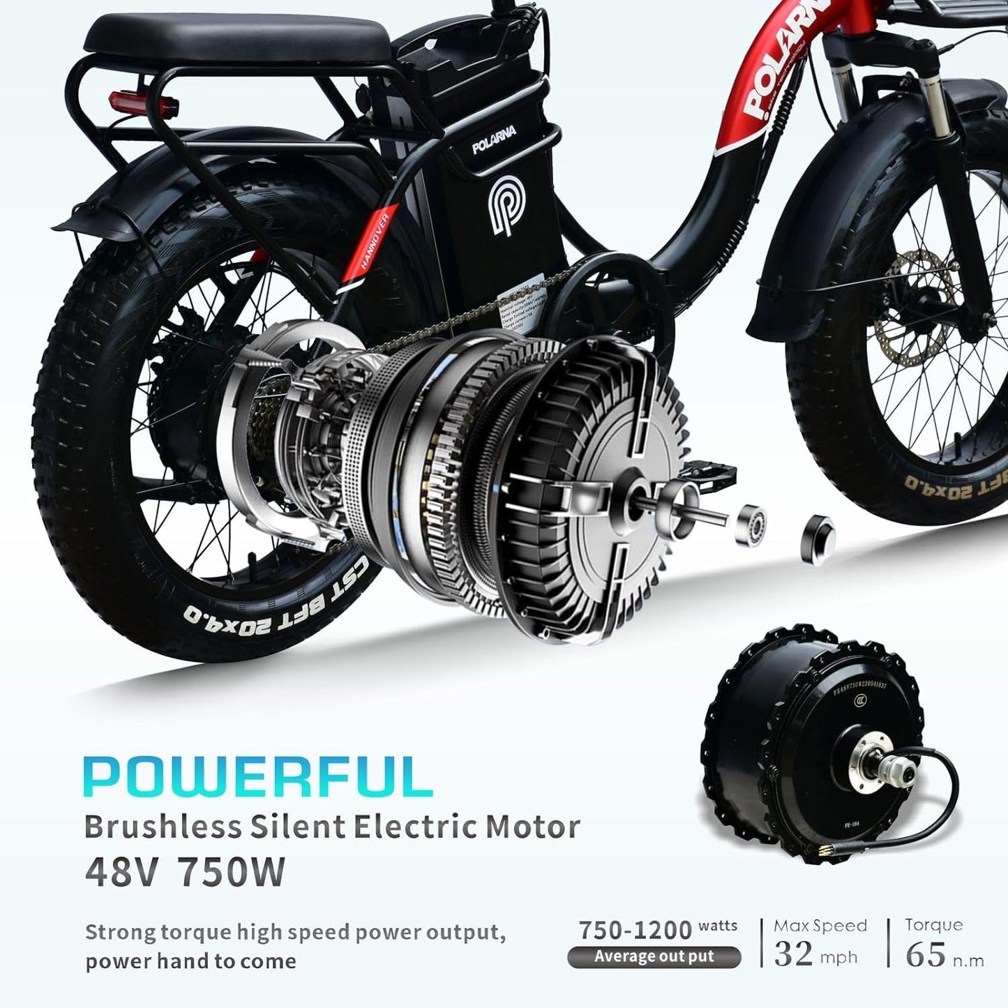 Electric Bike for Adults 20" Ebike 750W Motor Samsung 48V 30Ah Removable Battery Fat Tire Electric Bike Mountain Beach Snow Bike 30MPH…