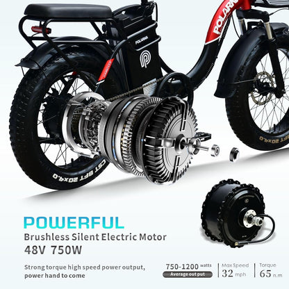 Electric Bike for Adults 20" Ebike 750W Motor Samsung 48V 30Ah Removable Battery Fat Tire Electric Bike Mountain Beach Snow Bike 30MPH…