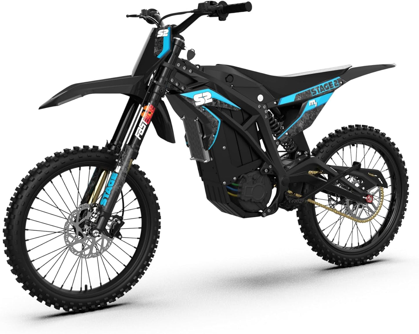 Stage2, M1 Electric Dirt Bike E Moto, 6000W (Peak) Brushless Motor, UL 2272 Compliant 60V Lithium Battery and Electrical System, up to 47 MPH, 3 Speed