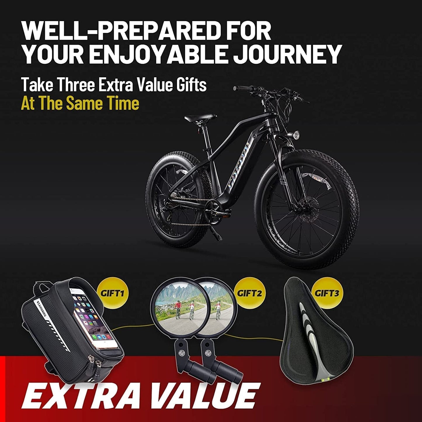Electric Bike for Adults - 750W BAFANG Motor 48V 15Ah Larger Battery 26'' Fat Tire Ebike 7-Speed Electric Mountain Bike Beach Camping Snow Ebikes