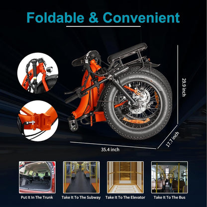 Electric Bike for Adults, 750W Long Range Foldable Ebike with One/Dual Removable Battery, 40-120 Mile/25-30Mph, 20" Fat Tire Electric Bicycle