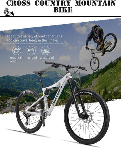 Carbon Fiber Mountain Bike Dual Suspension Bicycle, 17''/19'' Carbon Frame 27.5''/29'' Wheel Adult Mountain Bicycle with M6100 12 Speed Soft Tail All