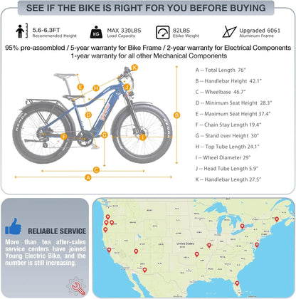 Young Electric Bike E-Scout, 750W Motor 48V 15Ah Battery up to 60 Miles 28MPH, 26''X4.0'' Fat Tire Mountain Snow Beach Off-Road Adult Ebike