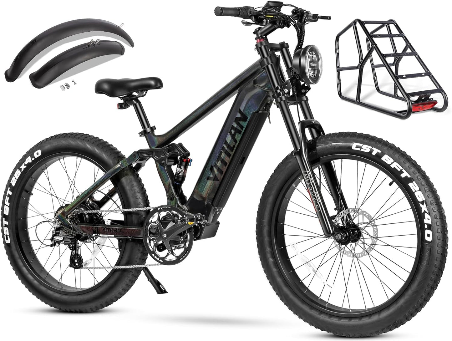 T7 Electric Bike for Adults Fat Tire Ebike 750W BAFANG Motor 20AH Removable Sam-Sung Battery 26 Inch Mountain 28MPH Electric Bicycle Full Suspension