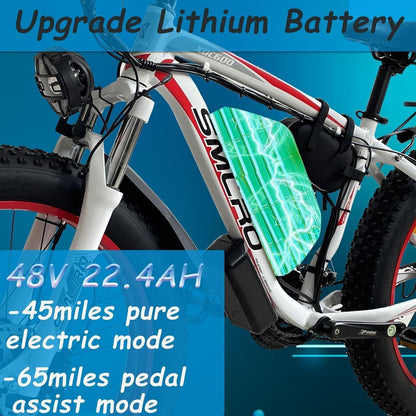 SMLRO XDC600 plus 2000W Electric Bicycle Adults Ebikes 35MPH, Dual Motor Electric Bike 48V 22.4AH Mountain E-Bike, 26"*4.0 Fat Tire Snow Beach Ebike