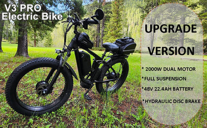SMLRO V3 Adults Electric Bike, 2000W Dual Motor 48V 22Ah AWD Ebike, 82NM Torque 35MPH Electric Bicycles Shimano 7 Speed with 26" MTB for Trail Riding