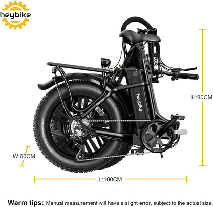 Ranger Electric Bike for Adults 500W Foldable Ebike with 48V 15Ah Removable Battery, Hey Bike 20" X 4.0 Fat Tire Electric Bicycle Step-Thru Folding