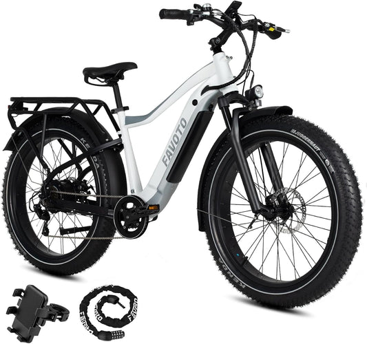 Electric Bike for Adults - Step-Thru 26″ Fat Tire Ebike 48V/14Ah 750W 60Miles Range 20Mph Off-Road Class2 Electric Bicycle | 5 PAS 7 Speed LCD Display