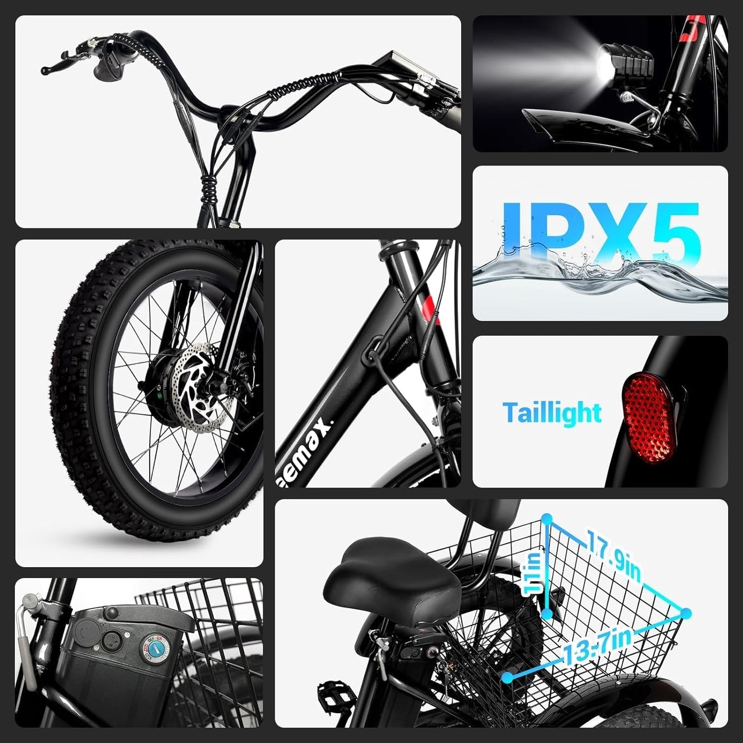 Electric Tricycle for Adults, 20" X 4.0 Fat Tire Electric Trike, 36V 350W 13Ah Lithium Battery UL Certified, Motorized 3 Wheel Electric Bicycle with