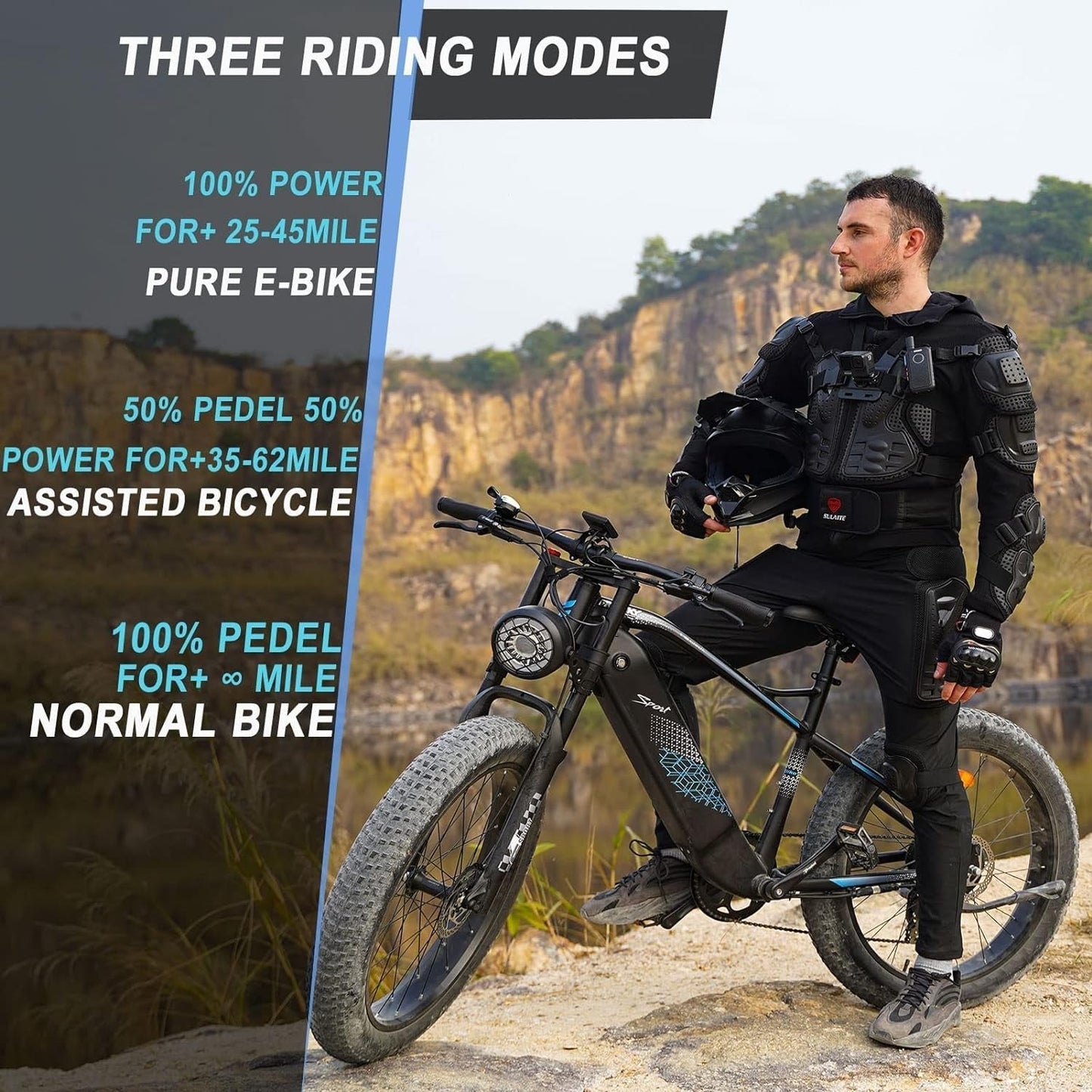 Electric Bike,750W 32 MPH Electric Mountain Bike for Adults, 26" Fat Tire Electric Bicycle with 48V 15Ah Removable Internal Lithium-Ion, Shimano 7