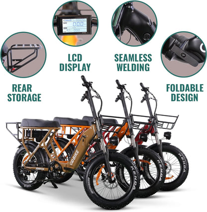 Electric Bike, Foldable Electric Bike for Adults, Moped Style 20"X4" Fat Tire Electric Bike, Dual Removable Battery, up to 110 Miles Long Range