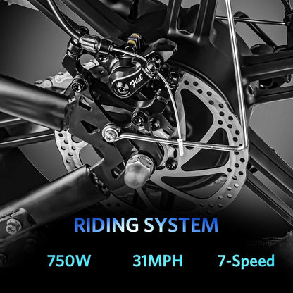 V8 Fat Tire Electric Bike, Electric Mountain Bike with 750W Motor 48V 15Ah Removable Larger Battery, 20'' Fat Tire, 31MPH Max Speed, Shimano 7 Speed,