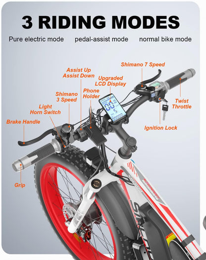 Fat Tire Electric Bike 2000W Ebikes for Adults 48V 22.4AH Removable Battery 35MPH Dual Motor 26” Electric Dirt Bike 21 Speed Hydraulic Disc Brakes