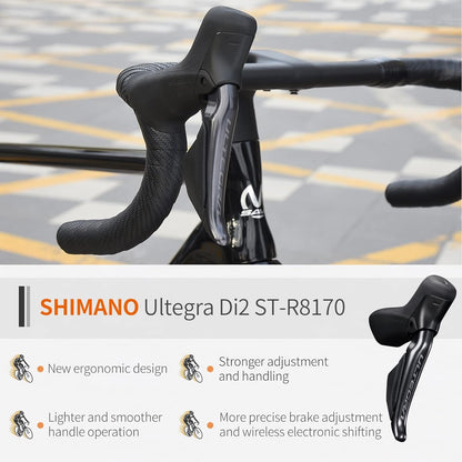 Carbon Road Bike, 24 Speeds Shifting Road Bicycle with Ultegra Di2 8170 Groupset, T1000 Full Carbon Race Bike with Carbon Frame and Carbon Wheelset.