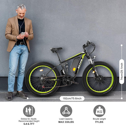 1500W Electric Bike for Adults, 26" Fat Tire Electric Mountain Bicycle, 48V 22.4Ah Removable Li-Ion Battery, Max 30.5Mph E-Bike Snow Beach,Electric